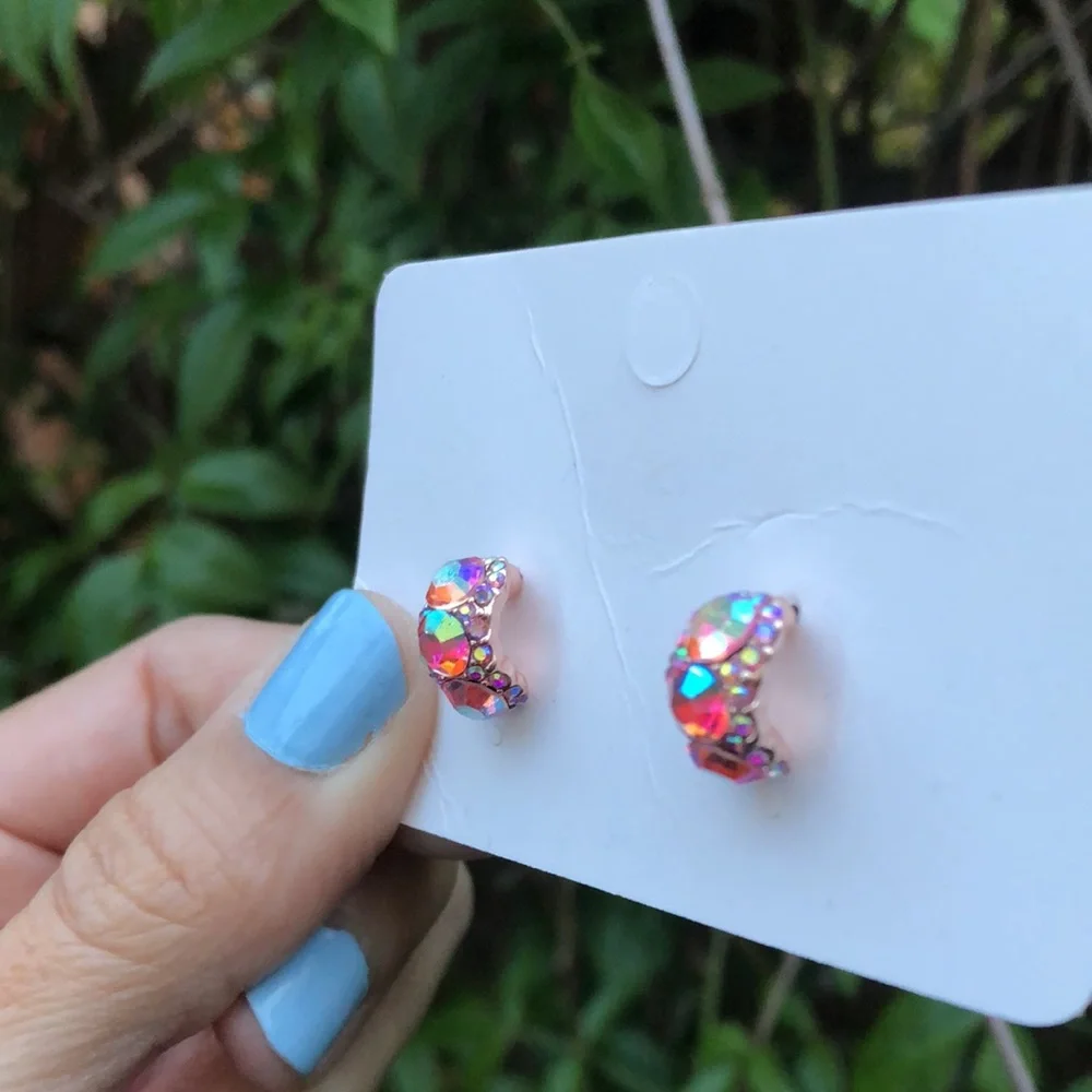 Iridescent Rose Pink Sparkly Crystal Earrings